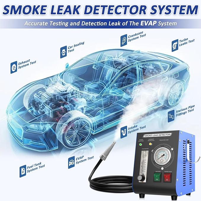Automotive Smoke Machine, 12V DC Upgrade Leak Detector with Built-in Air Pump, Pressure Gauge & Flow Meter (YW01)