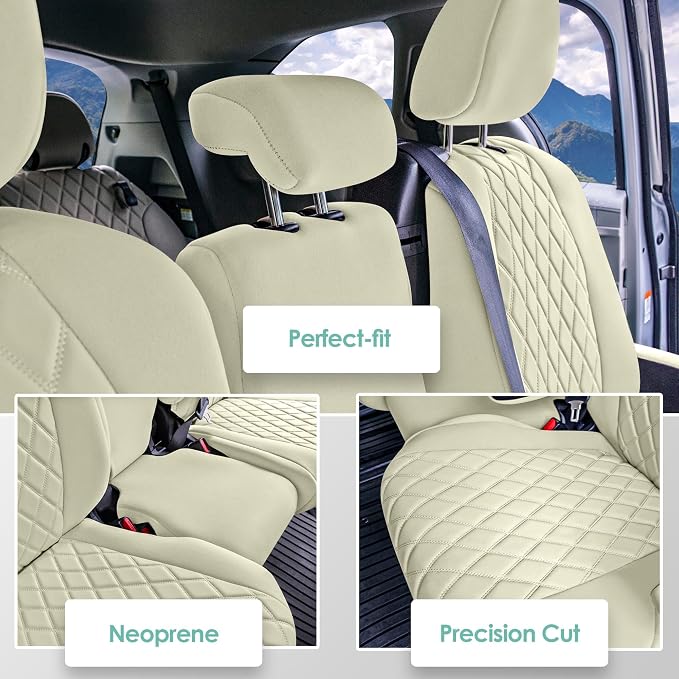 FH Group Custom Fit Car Seat Covers Specifically Made for Toyota Sienna 2021-2024, Solid Beige Ultraflex Neoprene 2nd Row Set Automotive Seat Covers, 8 Seater SUV Seat Covers, Toyota Accessories