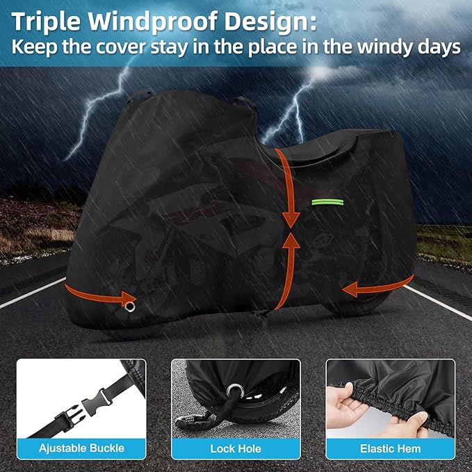 Motorcycle Cover Waterproof for BMW R1250 RS/R1300 RS/S1000 RR/F900 XR, Heavy Duty Outdoor Sun Rain Snow UV Dust All Weather Protection Motorbike Cover with Soft Cotton Lining & Lock Hole