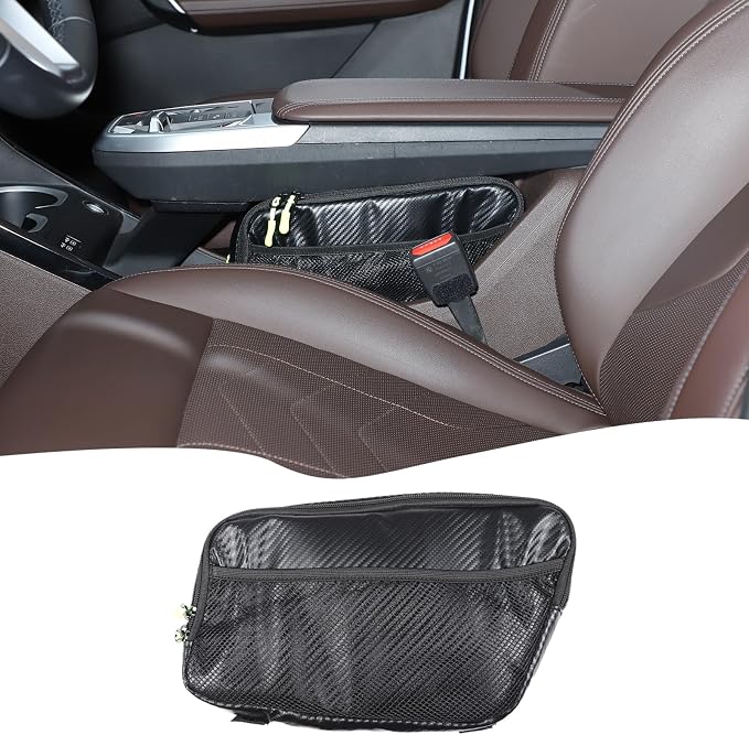 Car Storage Box Compatible with BMW X1 U11 2023 2024 2025 Lower Console Organizer Tray, Oxford cloth material Under Console storage bag Interior Accessories (Carbon Fiber Pattern)