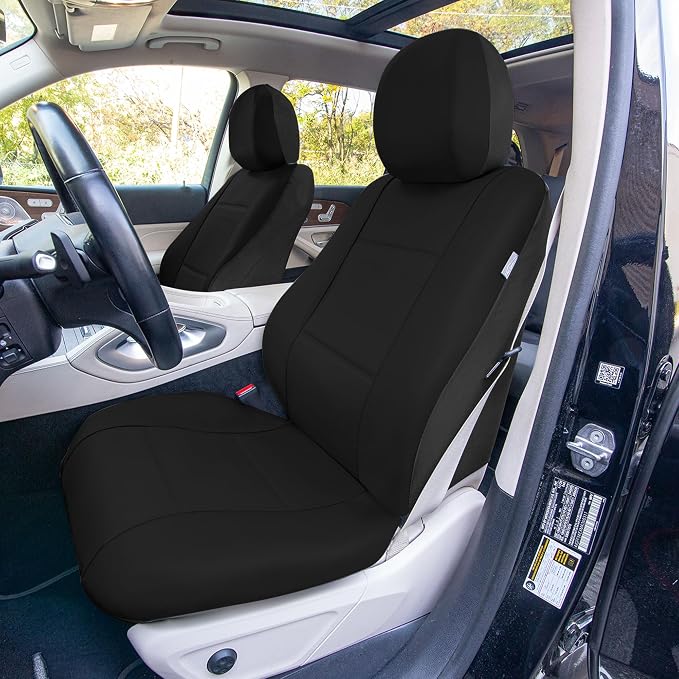 FH Group Car Seat Cover Airbag Compatible Full Set Black Premium PU Leather - Split Bench Combo Vinyl Floor Mats Seat Covers Interior Accessories Universal Fit for Cars Trucks SUV