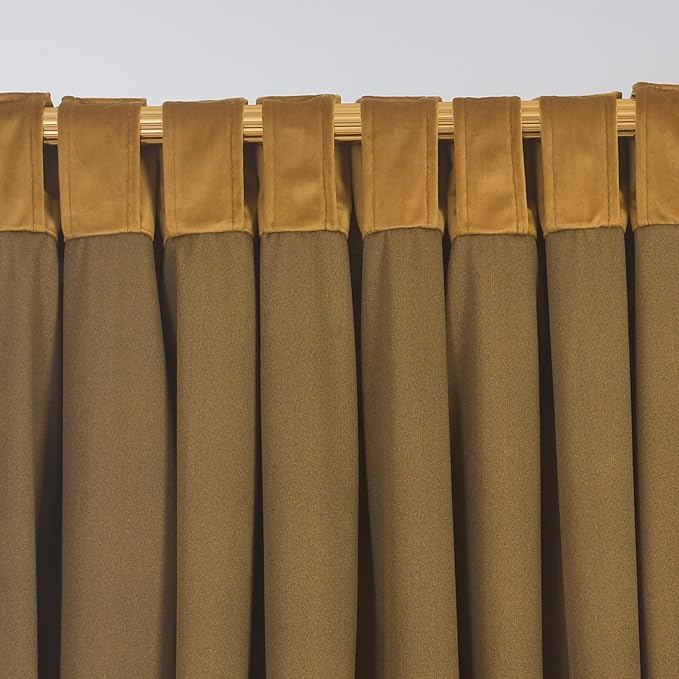Roslynwood Luxury Soft Mustard Velvet Curtains 84 inches Long Back Tab Thermal Insulated Blackout Window Drapes for Living Room/Bedroom/Dining Room, W52 x L84, 2 Panels