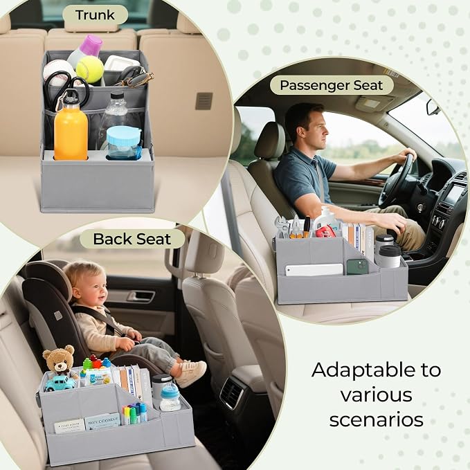 CROS 16 Pack Car Seat Organizer with Metal-Reinforced Cup Holders, 12 Storage Compartments Backseat Car Organizer, Travel Essentials for Kids Toys & Snacks, Non-Slip Seat Storage for SUV, Truck, Gray