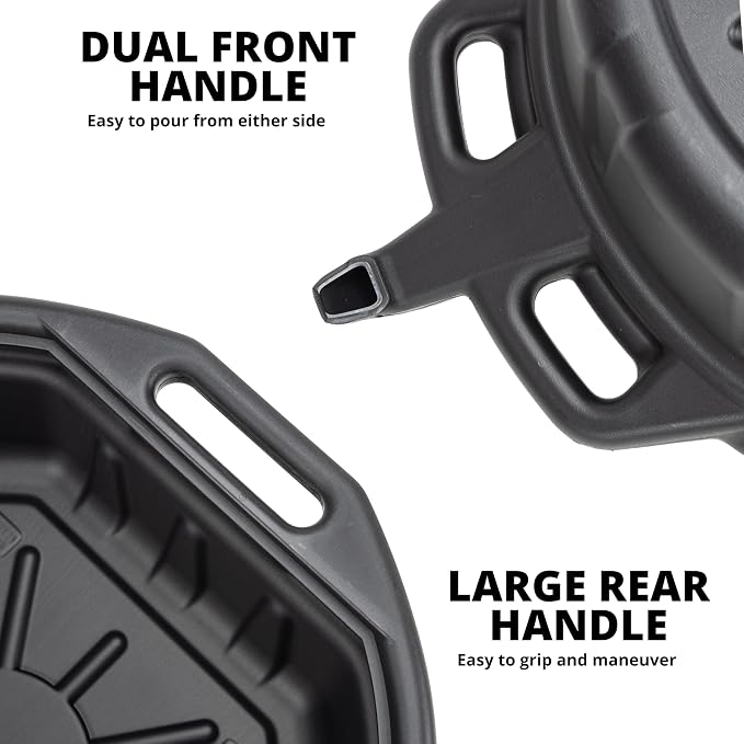 NEIKO 20760A 4 Gallon (16L) Anti-Splash Drain Container with Pour Spout, Black Plastic Drip Catcher for Fluid Changes