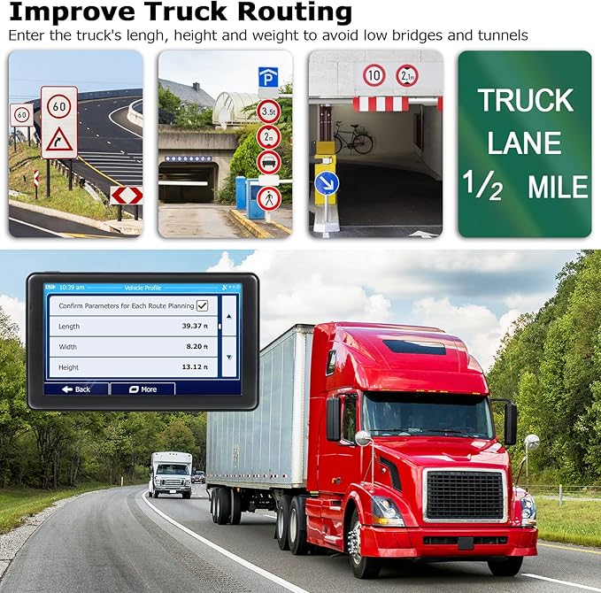 7''GPS Navigator for Truck Car with 2026 Maps Free Lifetime Updates, GPS Truck Drivers Commercial Trucker Navigation Systems with Voice Assist, Speed Limit Warnings, Custom Routing, Driver Alerts