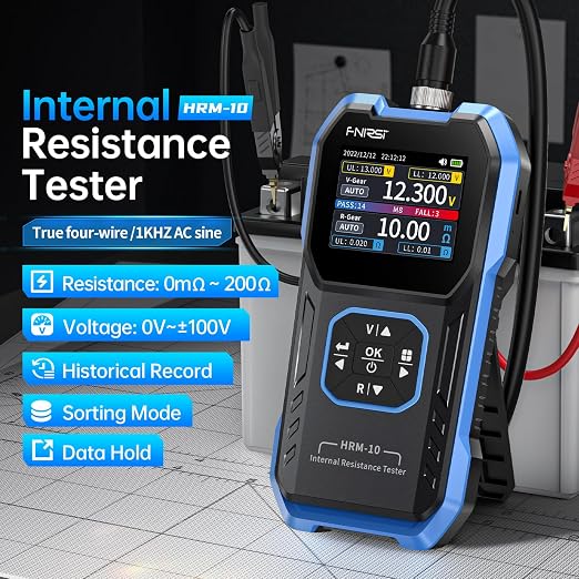 FNIRSI HRM-10 Voltage Internal Resistance Battery Tester, Milliohmmeter 100V 200Ω, Car Battery Tester, Battery Checker Tester for All Types of Batteries, AAA AA Battery, Household Battery Analyzer