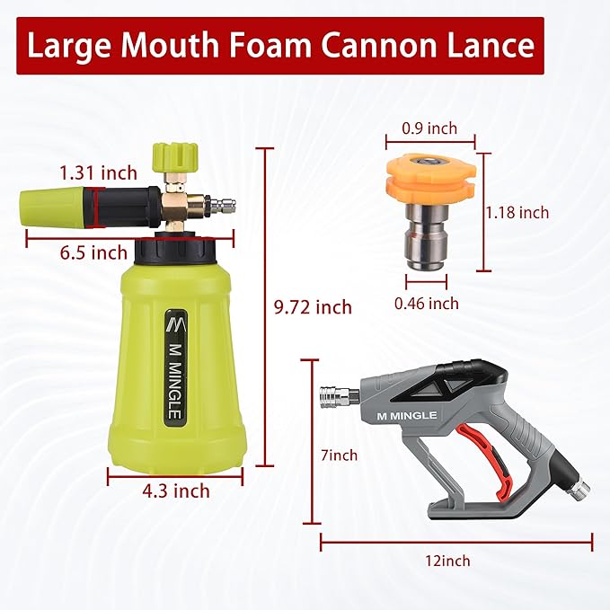 M MINGLE High Pressure Washer Gun Snow Foam Lance, Foam Cannon Orifice Nozzle Tips and Foam Maker