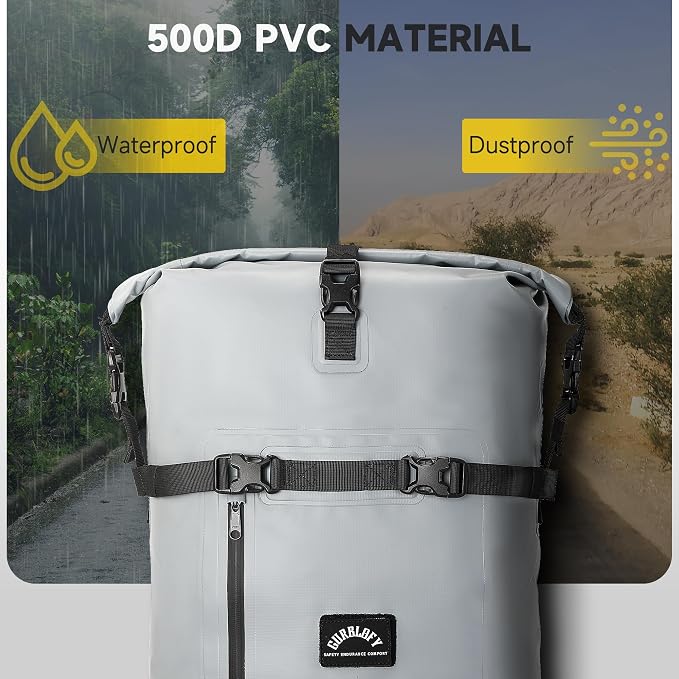 Motorcycle Tail Bag, 30L Waterproof Motorcycle Luggage Bag | 2 Size and 3 Color Options Saddle Bag, PVC Travel Bag, Rear Seat Bag, Stone Grey GT-30GRY