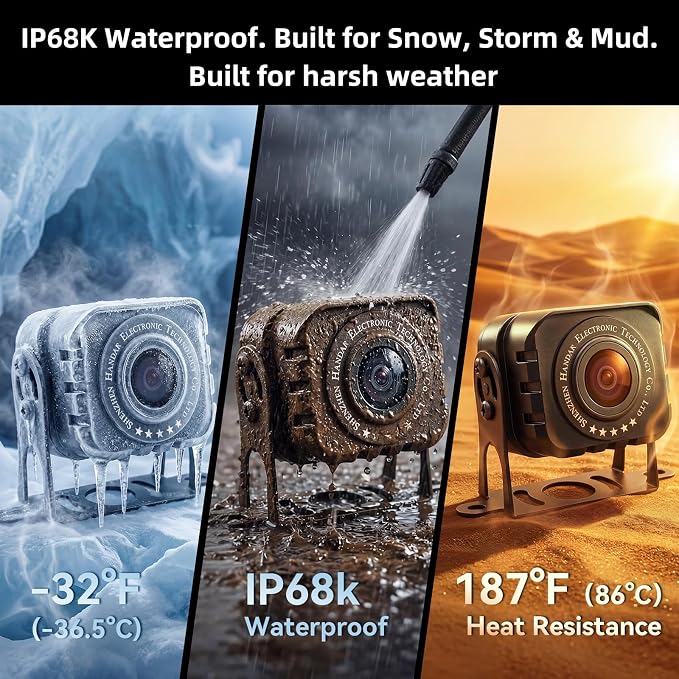 4K RV Backup Camera System, 10.1 in Touchscreen, 4 Wired Cameras | 4CH 1080P Night Vision, IP68K Waterproof, DVR Loop Recording for Truck RV