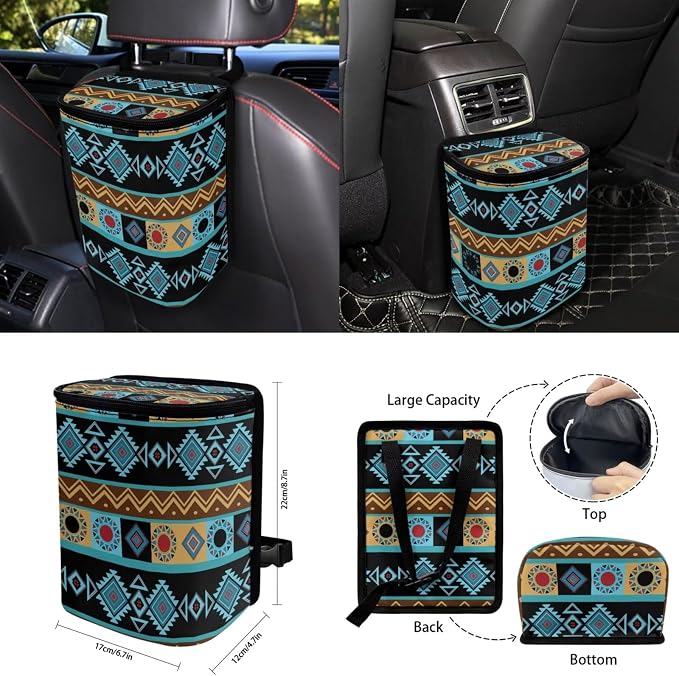 Navajo Aztec Car Seat Covers Set of 15 with Universal Steering Wheel Cover, Rearview Mirror Cover, Car Trash Can, Seatbelt Pads, Cup Holder Coasters, Keychains