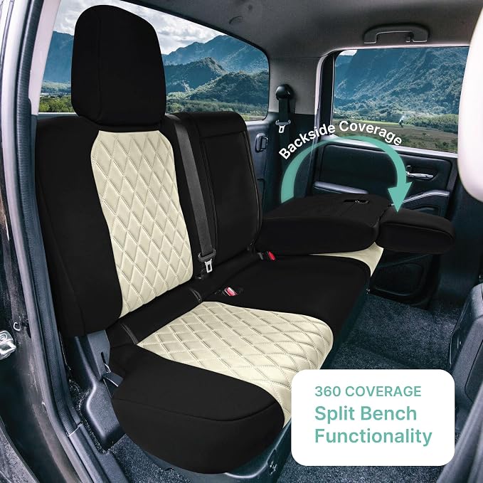 FH Group Custom Fit Car Seat Covers Specifically Made for 2022-2026 Nissan Frontier, Rear Set Beige Ultraflex Neoprene Waterproof Automotive Seat Covers for Pickup Truck, Nissan Accessories