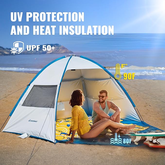 EchoSmile UPF 50+ Beach Tent Sun Shelter for 3/4 Person, Portable Beach Cabana Tent