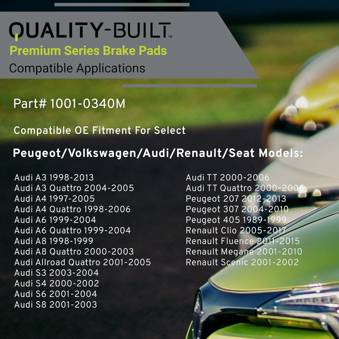 Premium Semi-Metallic Rear Brake Pads (1001-0340M) Compatible with 1986-2022 Audi/Volkswagen (A3/A4/A6/A8/Beetle/Golf/Jetta City/Passat/S3/S4/S6/S8/TT/TT Quattro & More)