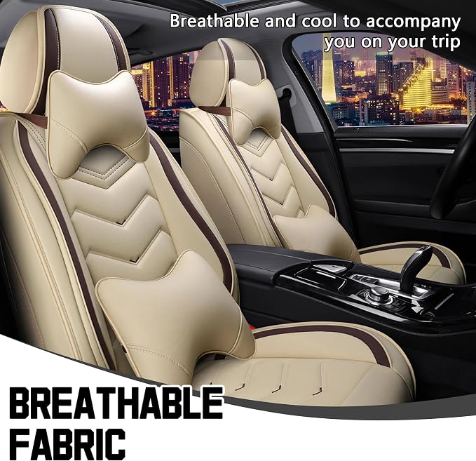 CTDS Car Seat Covers for Chevy Equinox 2005-2026, Stylish Sport Seat Cover, Premium Nappa Leather Car Seat Cover. Automobile Seat Covers Sets.(Luxury 2 Seats/Beige)