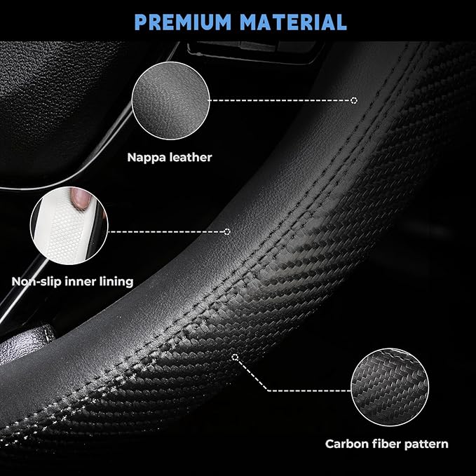 Steering Wheel Cover for Honda CRV Accord Civic HRV Pilot Odyssey, Standard Size 14.5-15" (Black)