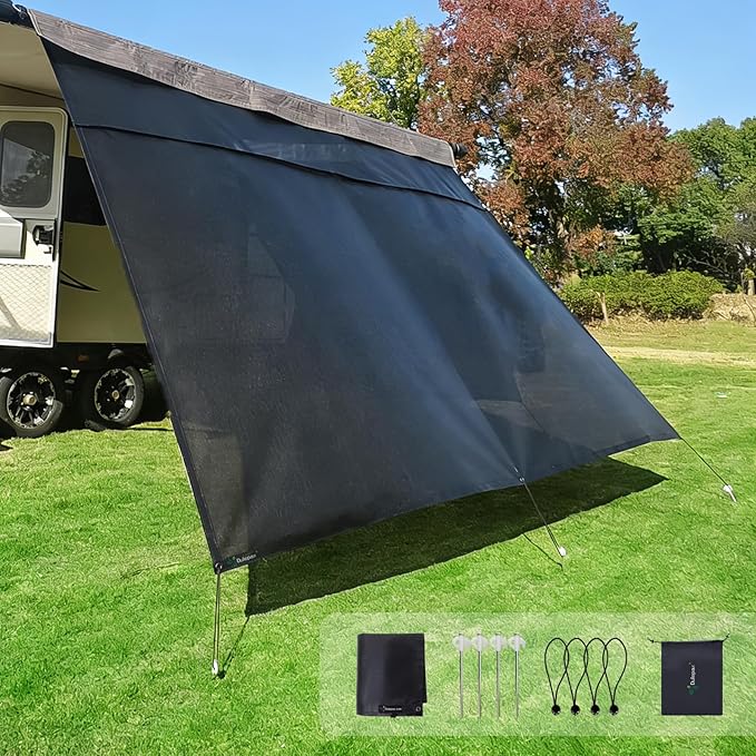Dulepax RV Awning Sun Shade Screen with Zipper 9'X14'3'' -Second Generation RV Awning Shade Screen Significantly Improves Shadew and Privacy.Universal, Awning Screen for RV Camper with Complete Kits