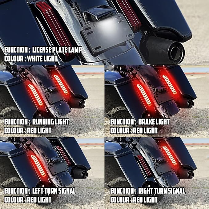 Rear Fender Fascia Extension with LED Running Brake Turn Signal Light Set Fit For Harley Touring Electrac Glide Road King Road Glide Street Glide 2014-2024 (Red Lens)