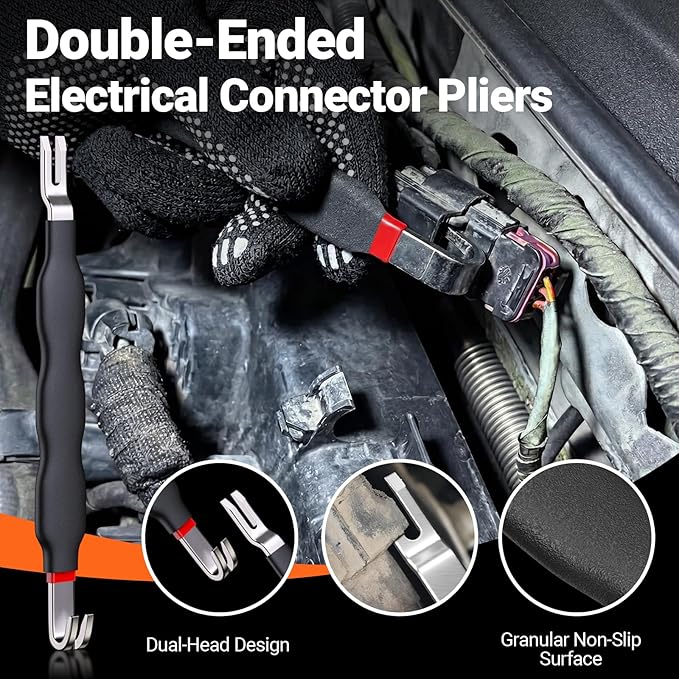 Preciva 9-in-1 Automotive Electrical Connector Tool Kit,Terminal Release Pliers Set with Wire Cutter, Hose Clamp Pliers, 8-Piece Separator Picks, Gloves & Storage Bag for Car, Truck, SUV, Jeep