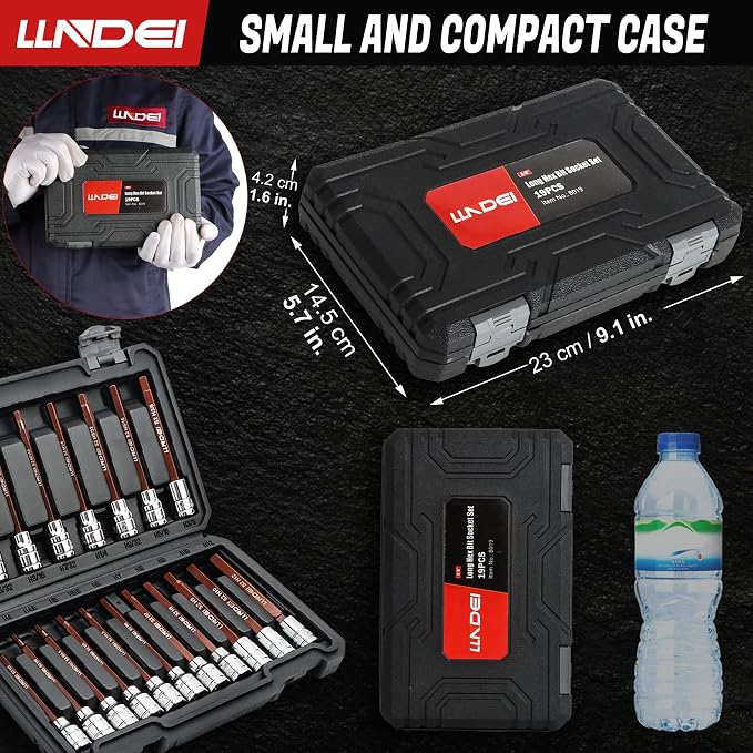 LLNDEI 19PCS 3/8-Inch Drive Extra Long Allen Hex Bit Socket Set &48PCS 3/8" Drive Impact Socket Set