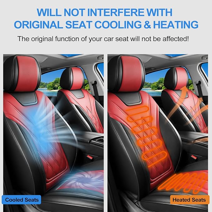Car Seat Covers Compatible with Ford Focus 2009-2018 - Full Set 5 Seats Luxury Leather All-Weather Seat Cushions & Protectors, Waterproof & Breathable, Airbag Compatible (Red)