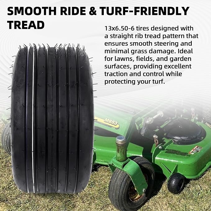 AR-PRO (2-Pack) 13x6.50-6 Tubeless Lawn Mower Tires - 4 Ply Replacement Tires for Riding Lawn Mowers, Garden Tractors, Yard Trailers & Utility Carts-Straight Rib Tread, 600 LBS Load Capacity