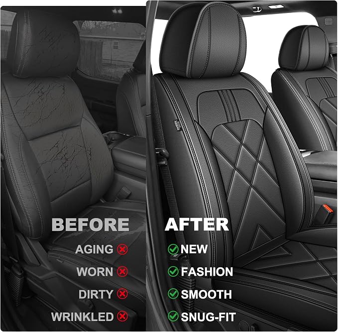 TTX for Ford F150 2009-2024 2025 2026 Seat Covers & F250 F350 F450 2017-2026 Seat Cushion Cover with Faux Leather(Full Set,Black)