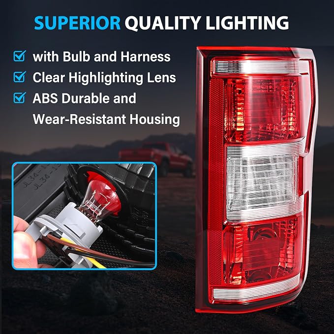 Tail Lights Assembly Compatible with 2018 2019 2020 Ford F-150 Right Passenger Side Rear Light Brake Lamp Taillight with Bulb and Harness Replace JL3Z13404H