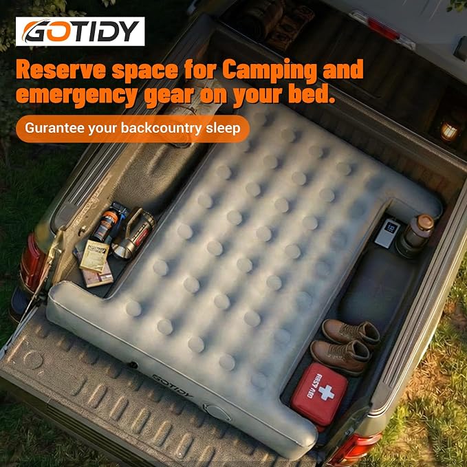 Comfortable Fabric Texture Truck Bed Mattress 5.5-5.8ft for Full-Size Pickup, Truck Bed Air Mattress Customized for Tundra/ F150/ Silverado/ Ram1500, with Bult-in-Air Pump,Camping & Road Trip