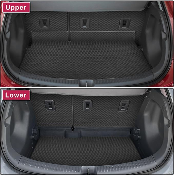 Cargo Mat for 2017-2025 Chevrolet Bolt EV & EUV - All Weather PU Leather Trunk Liner (Upper and Lower Layer) and Backrest Mat for Chevy Bolt Accessories (Black Square)