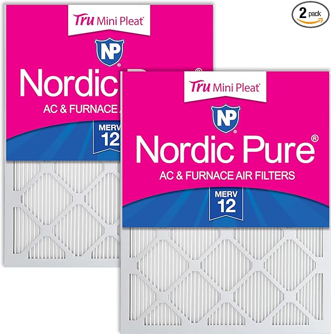Nordic Pure 14x24x1 (Actual Size: 13 3/4 x 23 3/4 x 3/4) Tru Mini Pleat MERV 12 AC Furnace Air Filters – 2.5X More Media for Longer-Lasting, High-Efficiency Filtration - 2 Pack