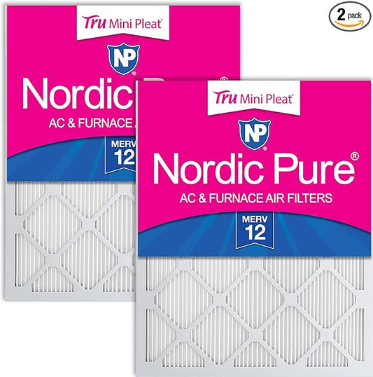 Nordic Pure 14x20x1 (Actual Size: 13 1/2 x 19 1/2 x 3/4) Tru Mini Pleat MERV 12 AC Furnace Air Filters – 2.5X More Media for Longer-Lasting, High-Efficiency Filtration - 2 Pack