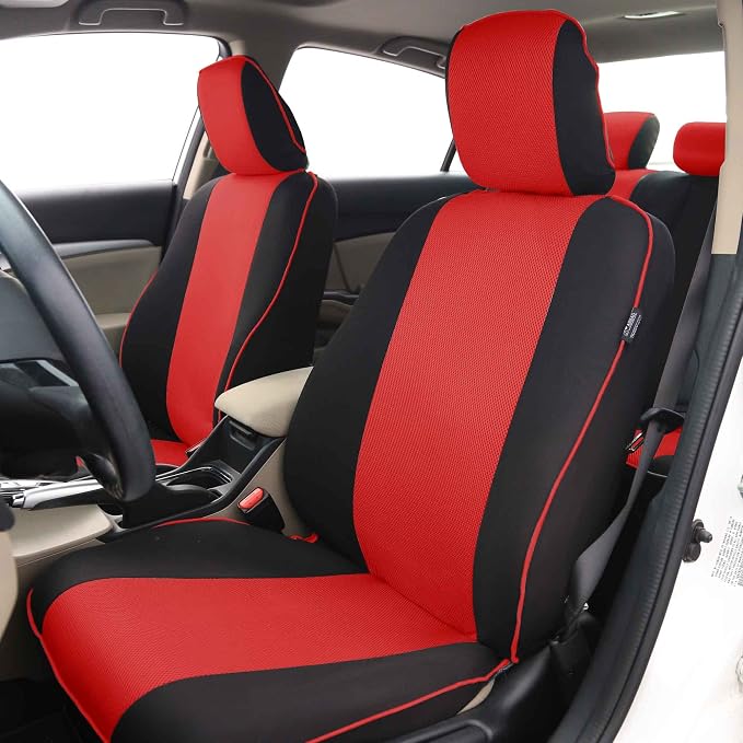 FH Group Full Set Cloth Car Seat Covers - Universal Fit, Low Back Front Seat Covers, Airbag Compatible, Split Bench Rear Seat, Washable Seat Cover for SUV, Sedan, Van, Red