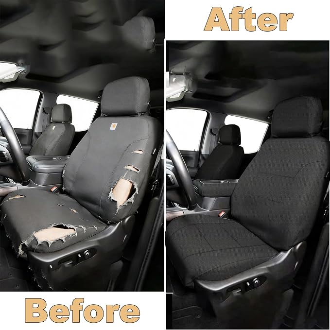 Seat Covers for Chevy Silverado & GMC Sierra 1500 Crew Cab 2019-2026 Heavy Duty Cloth Protector Interior Accessories，Waterproof & Machine Washable-Black (Front)