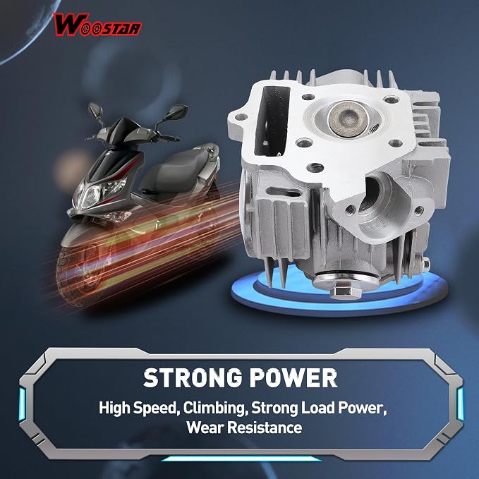 WOOSTAR 52.4mm Big Bore Cylinder and Head 66mm Valves Assembly with Piston Ring Kit Replacement for 4 Stroke 110cc Chinese Taotao Coolster Engine ATV Go Kart Dirt Bike
