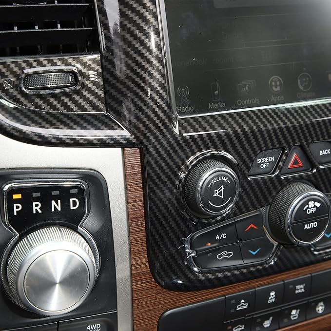 RT-TCZ Carbon Fiber Center Console Multimedia Navigation GPS Panel Trim Cover Decoration Sticker Interior Accessories for Dodge Ram 2011-2017
