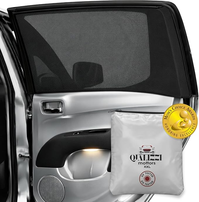 XXL/Car Side Window Shades for SUVs - Baby Protection from Sun (97% UV Reduction), Heat, Bugs & Privacy, Double-Layered Stretchy Mesh Screens, 2-Pack by Qualizzi