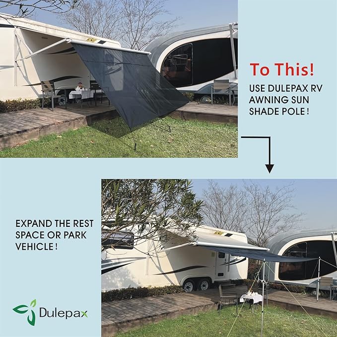 Dulepax RV Awning Sun Shade Poles. Set of Two, Adjustable Aluminum Rods for RV Awning Shade Screen.Expand The Rest Space or Park Vehicles.Comes with 4 Ground Nails,4 Wind Ropes.