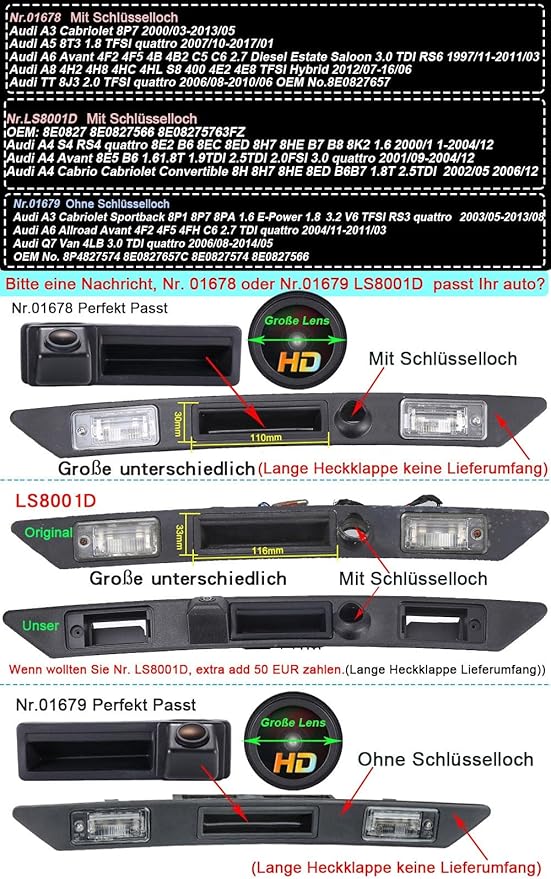 1280 * 720 Pixels Rear View Vehicle Camera Reverse Backup Camera Parking for Audi A3 Cabriolet Sportback A4 Avant Cabriolet 8E2 8E5 B6 8EC 8ED 8H7 8HE B7 S4 A6 Allroad Avant 4F2 4F5 4FH C6 Q7 Van