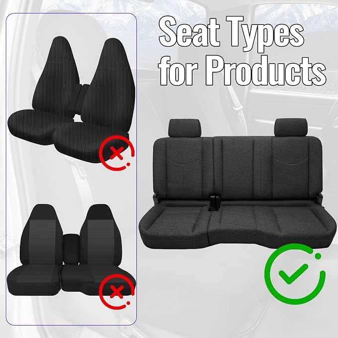 Rear Seat Covers for Chevy Silverado & GMC Sierra 1500 1999-2006 & Classic Composite Sponge Fabric Soft Breathable Comfortable - Black