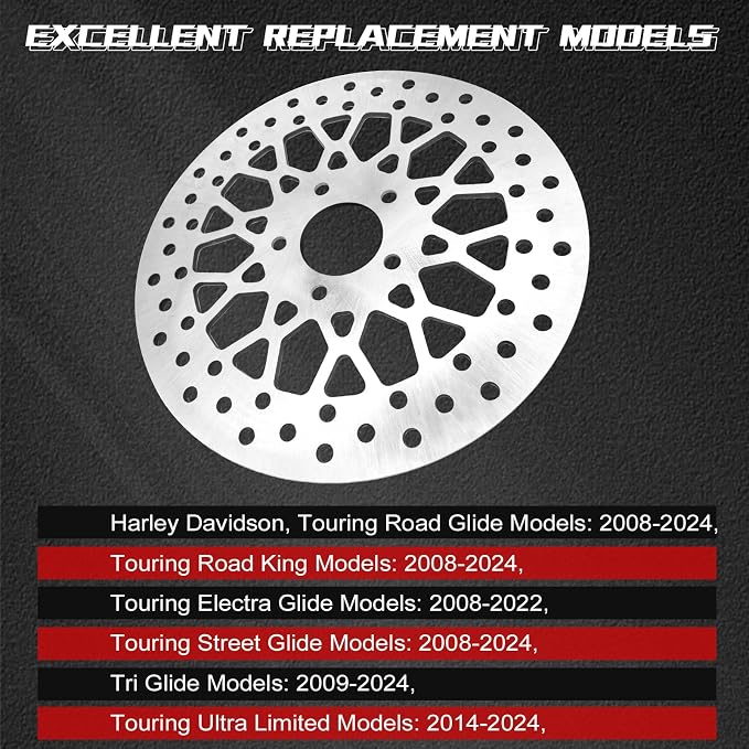 2 * 11.8''Harley front rotors Compatible with Harley Electra Glide/Road Glide/Road King/Street Glide/CVO Road Glide/CVO Limited FLHTKSE Brushed Finish Stainless Steel Disc Rotors