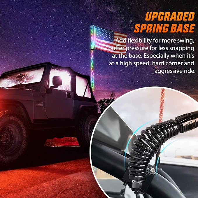 Nilight 1PC 3FT Spiral RGB Led Whip Light with Spring Base Chasing Light RF Remote Control Lighted Antenna Whips for Can-Am ATV UTV RZR Polaris Dune Buggy Offroad Truck, 2 Years Warranty