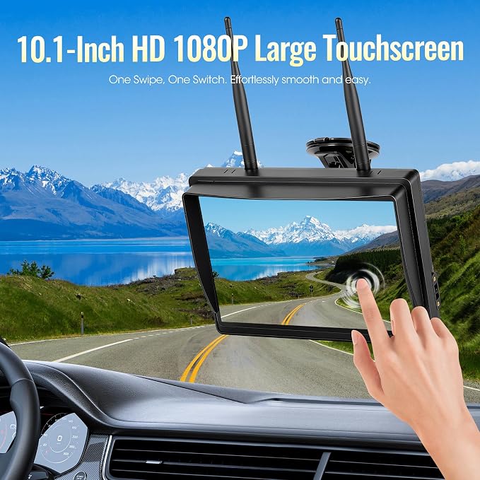 10.1" - 4 Magnetic Wireless RV Backup Camera System, 1080P DVR Touchscreen Rear Side Cameras for Monitoring, Compatible with Furrion Pre-Wired Plug, Night Vision Camera for Trailer Truck, A24