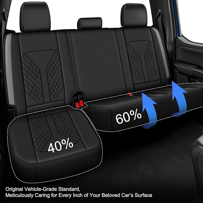 Seat Covers Full Set Compatible with 2024 2025 2026 Toyota Tacoma Double Crew Cab Waterproof Leather Seat Protectors Custom Fit for Trucks (Black&Grey)