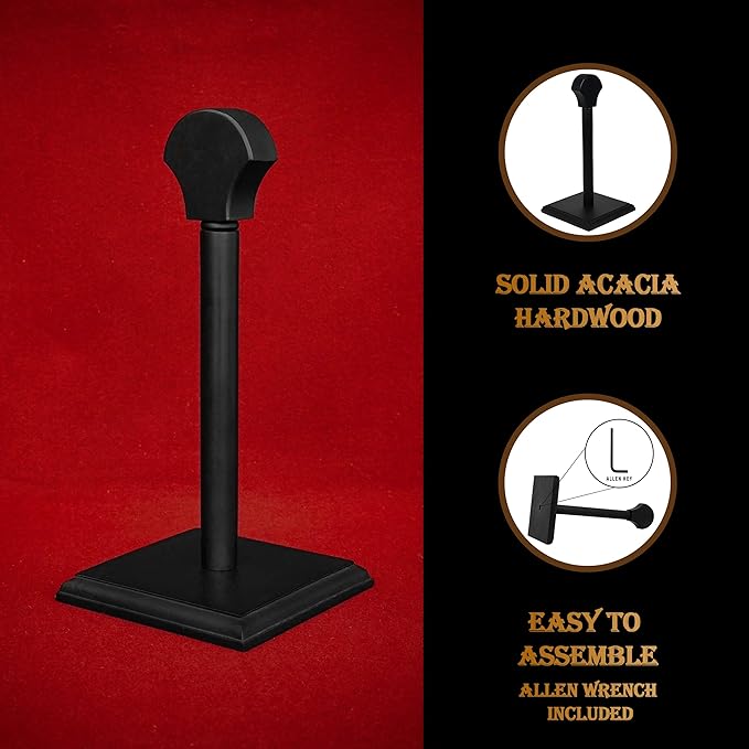 Mythrojan Wooden Helmet Stand Display Décor Stand For Spartan, Templar, Motorcycle, Caps, Hat Decorative Desktop Hanger Rack LARP Helmet Stand, 21 Inch - Black