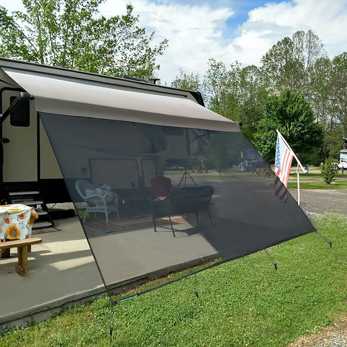 leaveshade RV Awning Sunshade Screen 8' X 19' 3'' (Fit for 20' Awning) Mesh Sun Shade Block UV Glare Motorhome Camping Trailer Awning Shadescreen Sunblocker Sunscreen - 3 Year Warranty (Black)