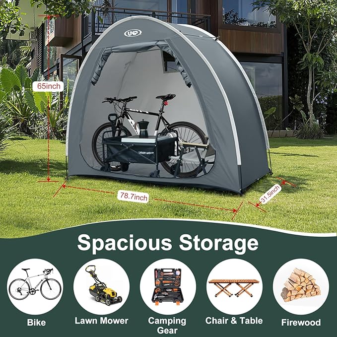 UNP Bike Storage Shed Tent, Portable Outdoor Bike Storage Tent with 210D Oxford Thick PU4000 Waterproof for 1/2/3/4 Bikes, Bike Covers Storage Shed for Bicycles, Lawn Mower, Garden Tools