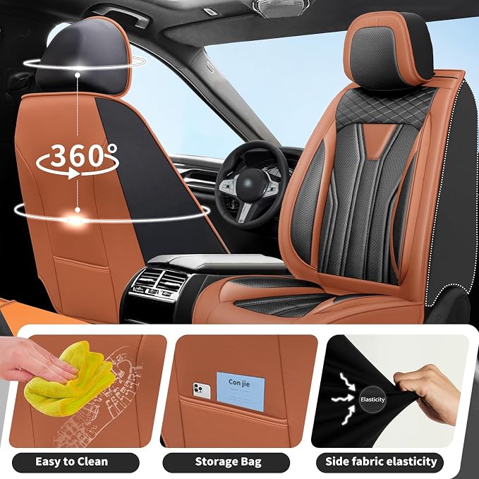 Fit Frontier Car Seat Covers Premium Leather for Nissan Frontier 2012-2025 2026. Waterproof， Anti-Slip, Scratch-Resistant & All-Weather Seat Cushion Protector (2 Front Seat, Brown&Black)