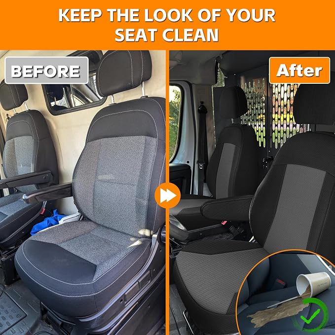 Front Bucket Seat Covers Compatible with 2013-2020 Dodge Ram Promaster Van, Armrest on Drivers Only, Breathable Automotive Cover Cushion Accessories, Black and Charcoal