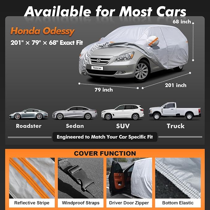 Car Cover Waterproof All-Weather,Heavy-Duty Outdoor Full Exterior Automobiles Hatchback(Length 179-206 inch) with Windshield Sun Shade Universal FitHonda Odyssey, Sienna,Dodge Caravan etc