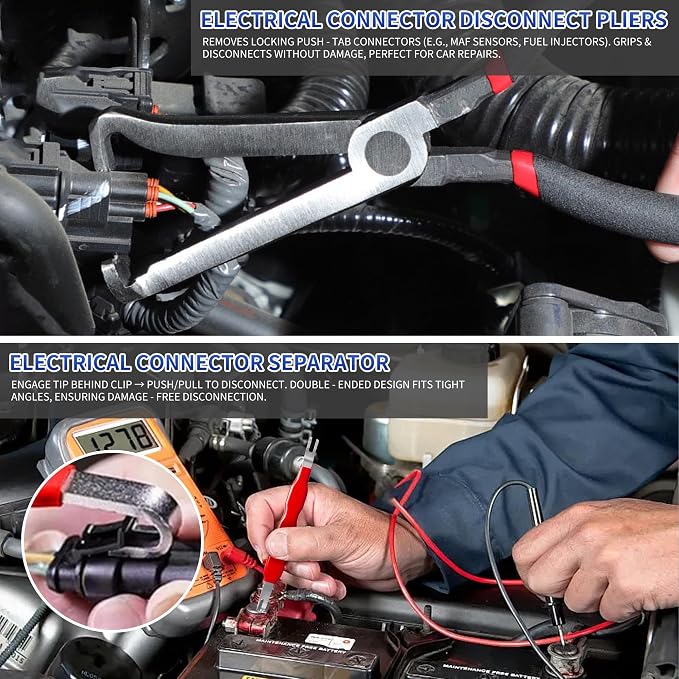 Electrical Disconnect Pliers for Cars 5-Piece - Electrical Connector Disconnect Tool Set, Automotive Plug Connector Separator Removal Tool & Hose Clamp Pliers(Straight+60 Degree)